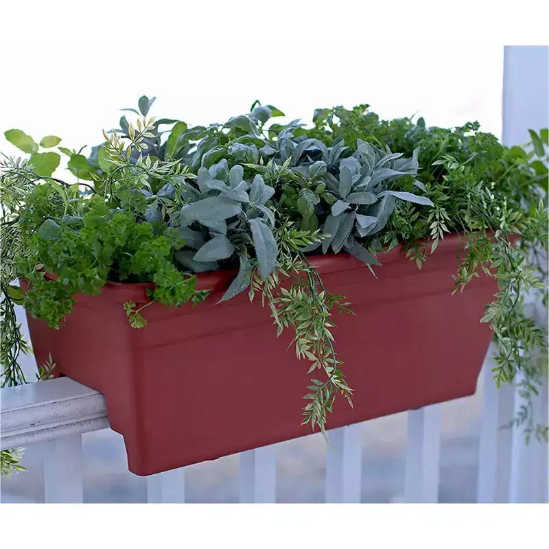 Jardinières de fleurs à monter sur la balustrade de terrasse en plastique robuste avec bouchons de drainage amovibles, paquet de 4, couleur chocolat