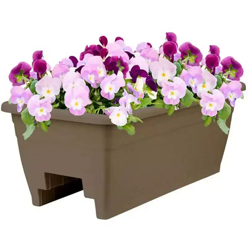 Jardinières de fleurs à monter sur la balustrade de terrasse en plastique robuste avec bouchons de drainage amovibles, paquet de 4, couleur chocolat