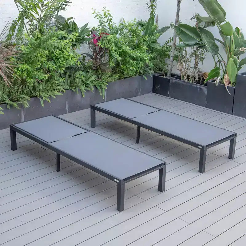 Ensemble de 2 chaises longues de patio en aluminium noir, réglables et résistantes aux intempéries pour piscine, jardin, terrasse ou balcon