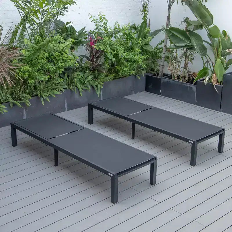 Ensemble de 2 chaises longues de patio en aluminium noir, réglables et résistantes aux intempéries pour piscine, jardin, terrasse ou balcon