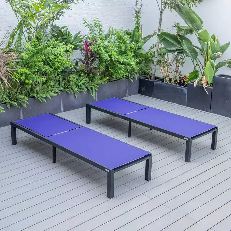 Ensemble de 2 chaises longues de patio en aluminium noir, réglables et résistantes aux intempéries pour piscine, jardin, terrasse ou balcon