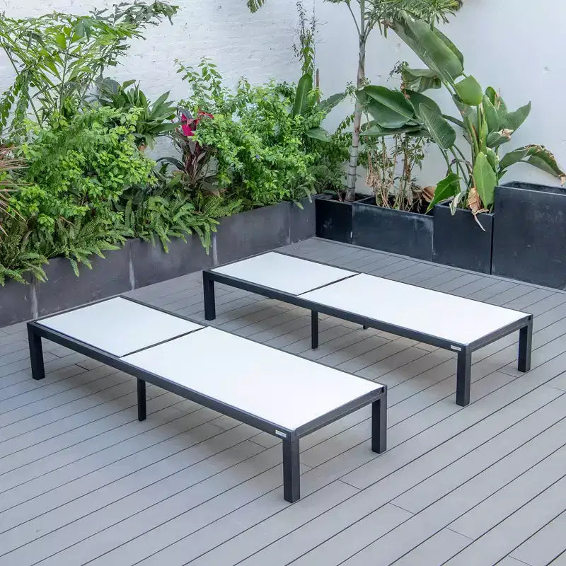 Ensemble de 2 chaises longues de patio en aluminium noir, réglables et résistantes aux intempéries pour piscine, jardin, terrasse ou balcon