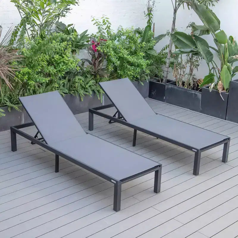 Ensemble de 2 chaises longues de patio en aluminium noir, réglables et résistantes aux intempéries pour piscine, jardin, terrasse ou balcon