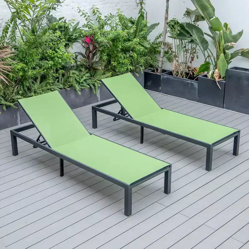 Ensemble de 2 chaises longues de patio en aluminium noir, réglables et résistantes aux intempéries pour piscine, jardin, terrasse ou balcon