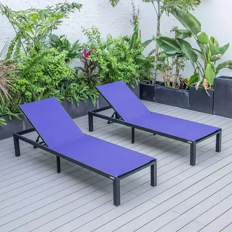 Ensemble de 2 chaises longues de patio en aluminium noir, réglables et résistantes aux intempéries pour piscine, jardin, terrasse ou balcon
