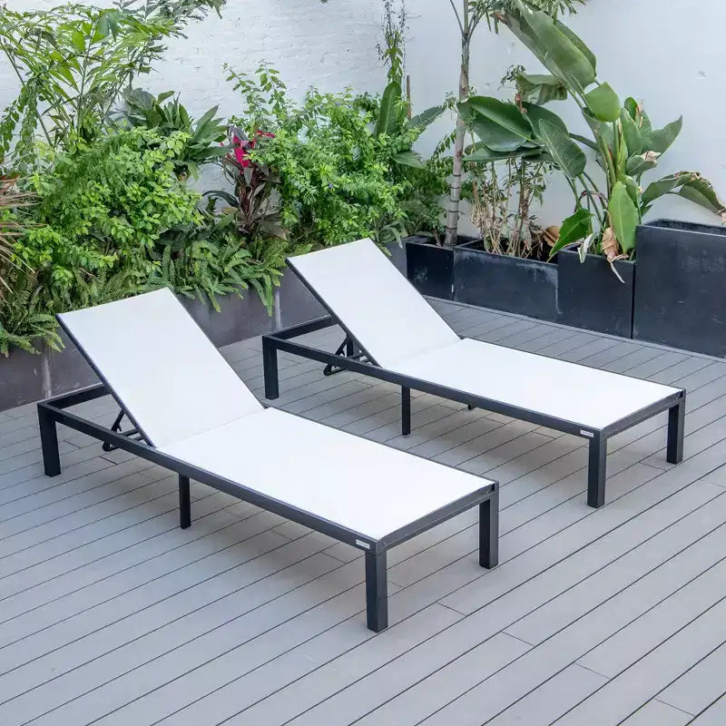 Ensemble de 2 chaises longues de patio en aluminium noir, réglables et résistantes aux intempéries pour piscine, jardin, terrasse ou balcon